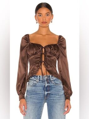 Revolve Majorelle Waldorf Top in Chocolate Brown Tie Front Size XL